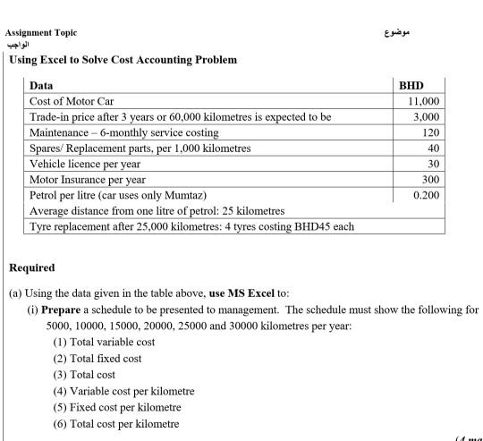 Solved Assignment Topic ÙÙØ¶ÙØ¹ Ø§ÙÙØ§Ø¬Ø¨ Using Excel To Solve Chegg Com