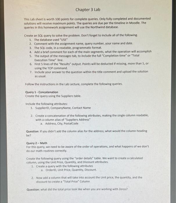 Solved Chapter 3 Lab This Lab sheet is worth 100 points for | Chegg.com