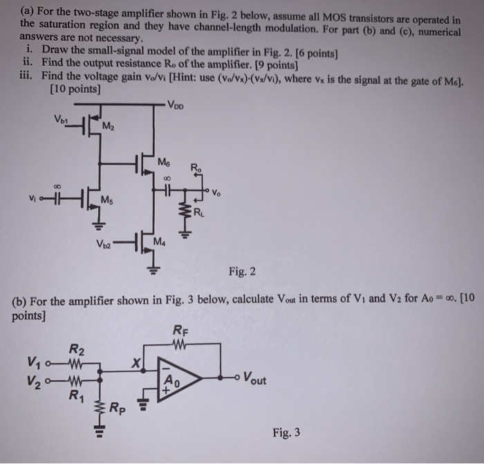 Solved (a) For the two-stage amplifier shown in Fig. 2 | Chegg.com