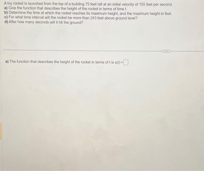 Solved A Toy Rocket Is Launched From The Top Of A Building | Chegg.com