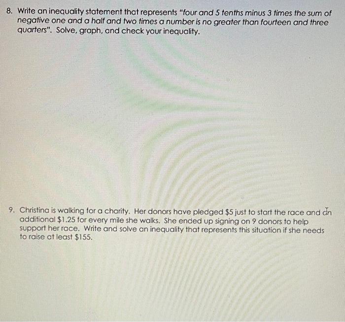 Solved 8. Write an inequality statement that represents | Chegg.com