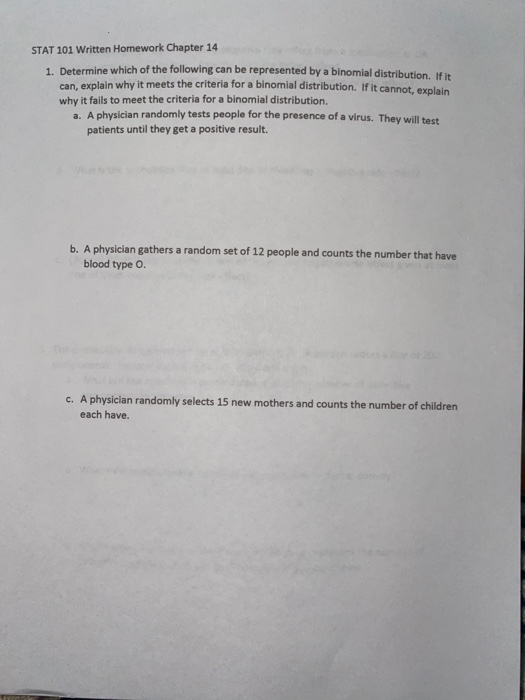 Solved STAT 101 Written Homework Chapter 14 1. Determine | Chegg.com