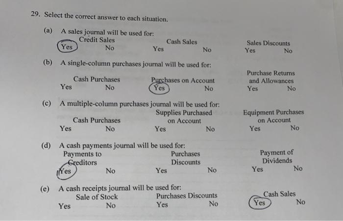 Solved 29. Select the correct answer to each situation. (a 