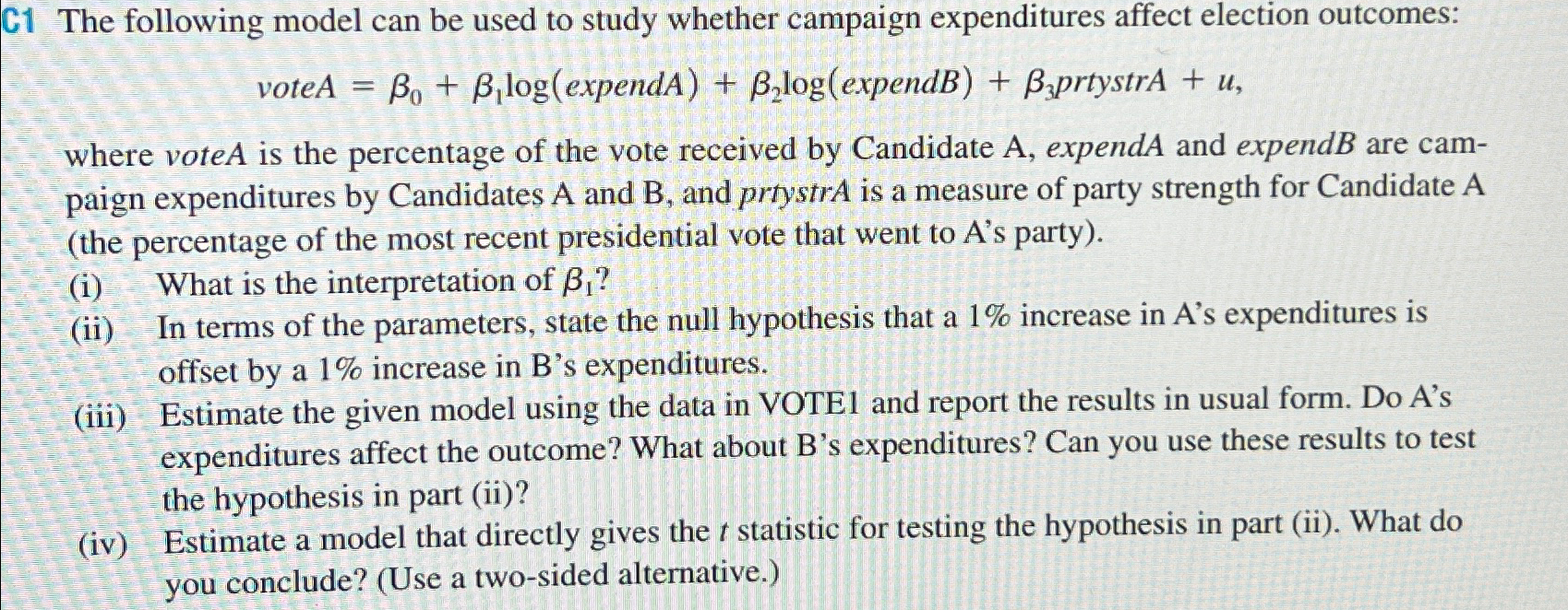 Solved C1 ﻿The following model can be used to study whether | Chegg.com