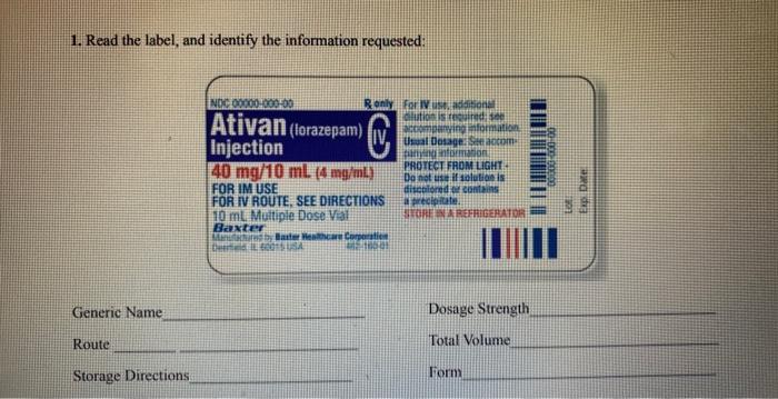 Solved 1. Read the label, and identify the information | Chegg.com