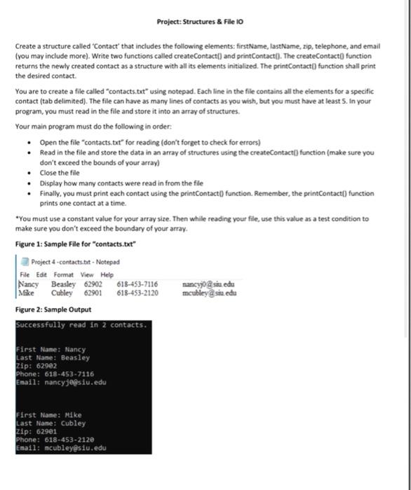 Solved Project: Structures & File 10 Create a structure | Chegg.com