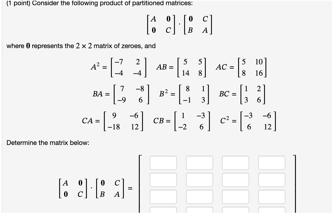 Solved (1 ﻿point) ﻿Consider the following product of | Chegg.com
