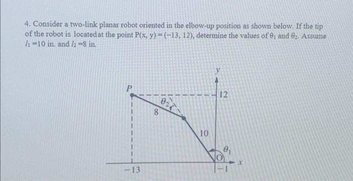 Solved 4. Consider a two-link planar robot oriented in the | Chegg.com