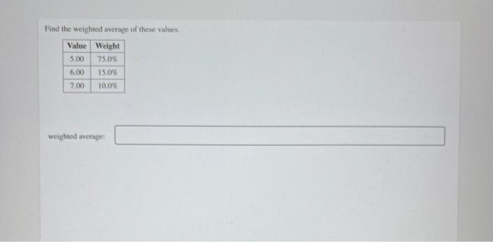 Solved Find the weighted average of these values, Value | Chegg.com