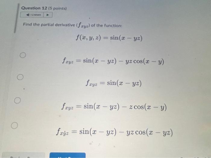 derivative of f x y z