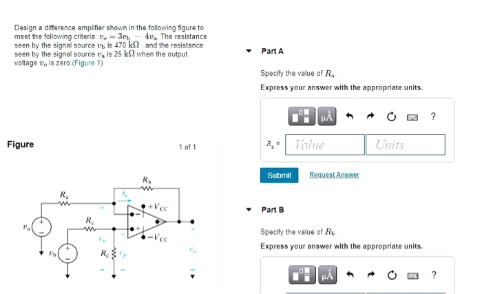Solved Design a difference amplifier shown in the following | Chegg.com
