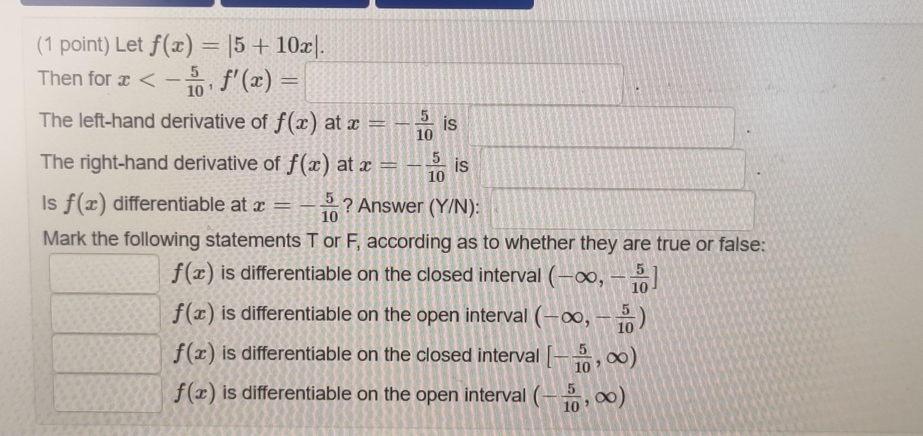 Solved 1 Point Let F X ∣5 10x∣ Then For X