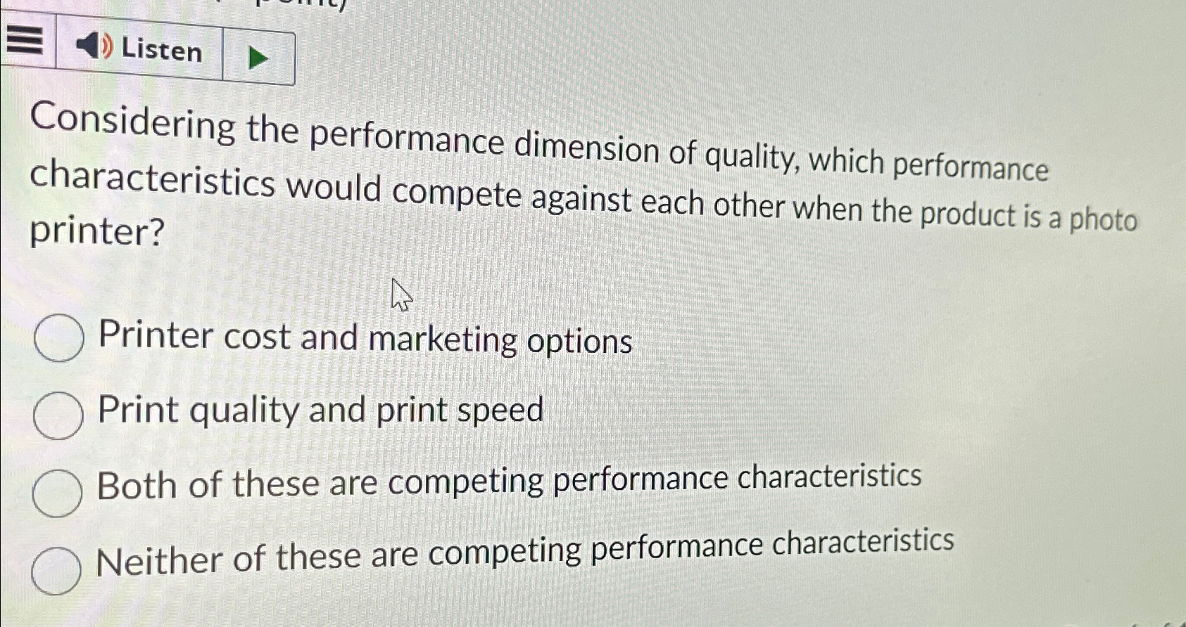 Solved ListenConsidering the performance dimension of | Chegg.com