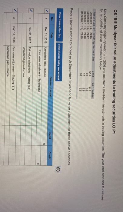 Solved QS 15-5 Multiyear fair value adjustments to trading | Chegg.com