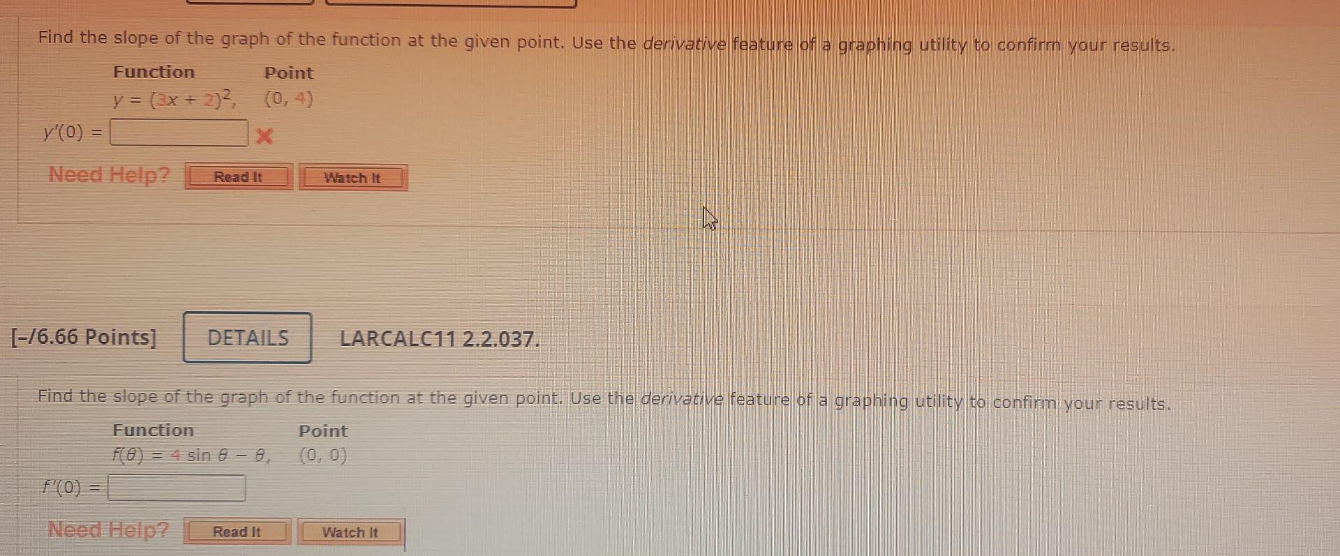 Solved Find the slope of the graph of the function at the | Chegg.com