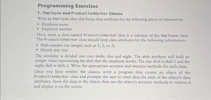 Programming Exercises 1. Employee and | Chegg.com