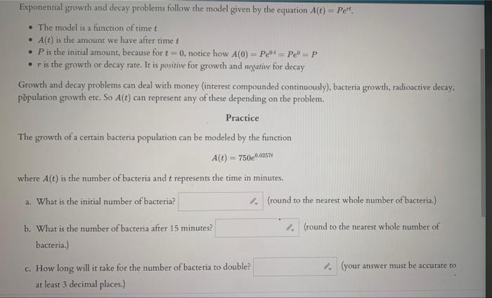Solved Exponential growth and decay problems follow the | Chegg.com