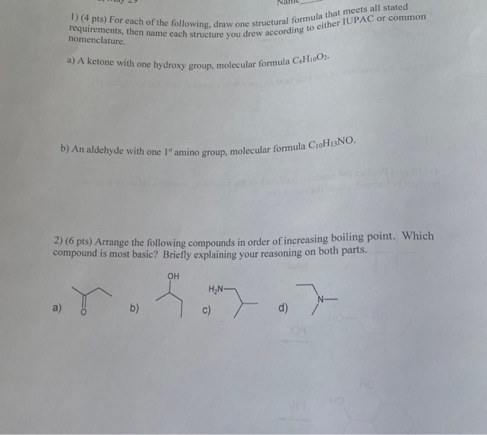Solved 1) (4 pts) For each of the following, draw one | Chegg.com