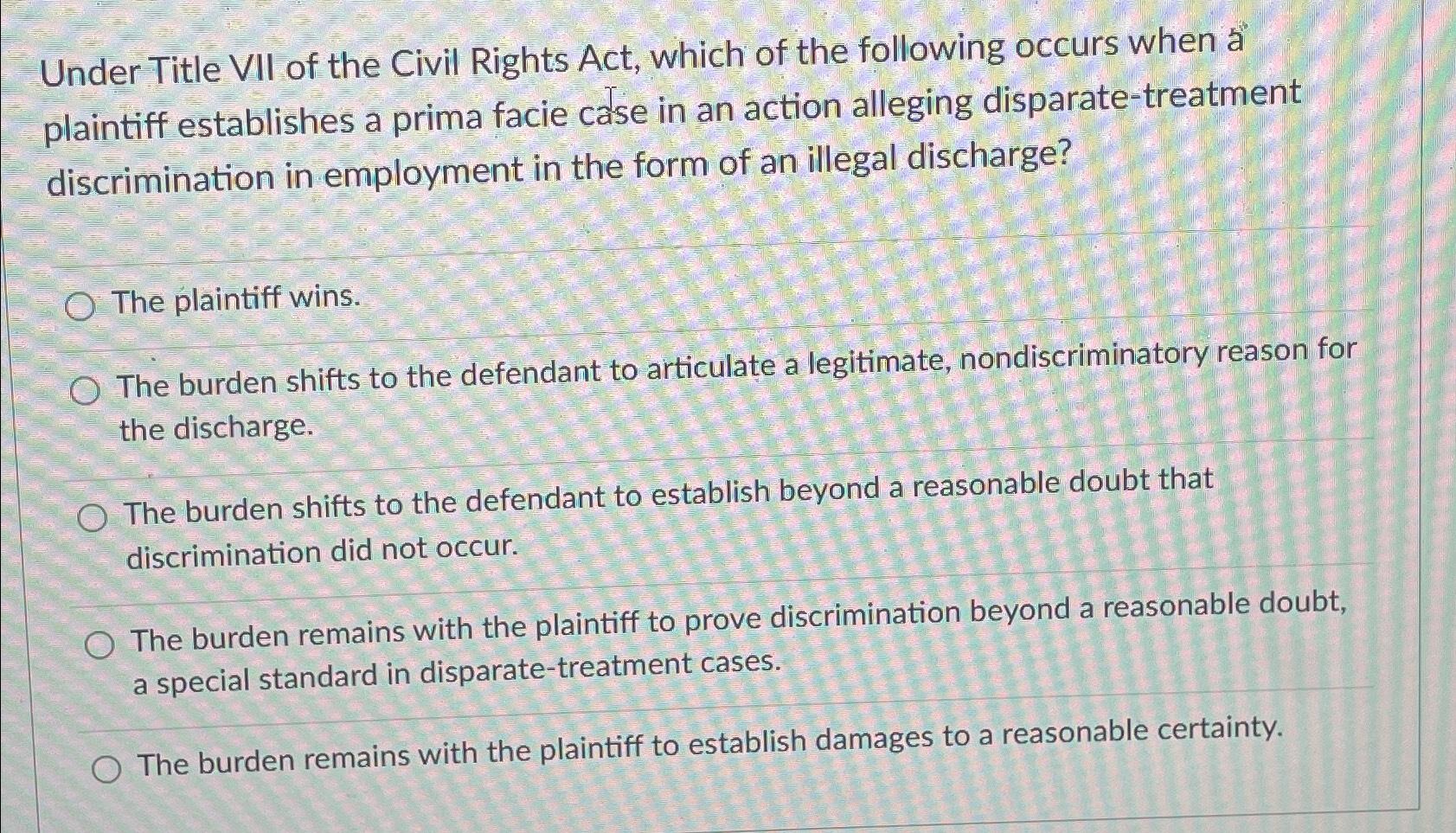 Solved Under Title VII Of The Civil Rights Act, Which Of The | Chegg.com