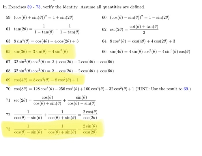 Solved In Exercises 59 - 73, verify the identity. Assume all