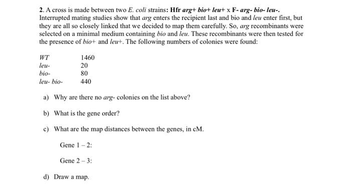 Solved 2. A cross is made between two E. coli strains: Hfr | Chegg.com