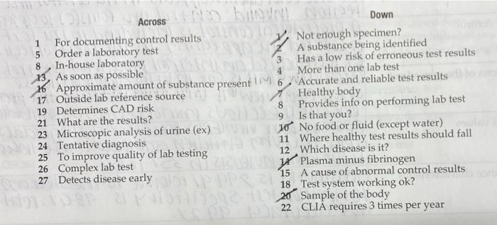 Q Crossword Puzzle: Introduction to the Clinical Chegg com