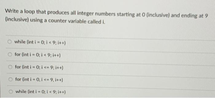 Solved Write a loop that produces all integer numbers | Chegg.com