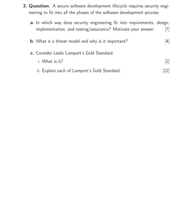 Solved 3. Question. A secure software development lifecycle | Chegg.com