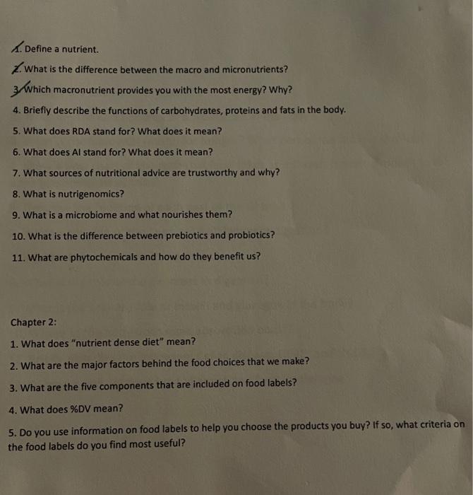 Solved Define a nutrient. 2. What is the difference between