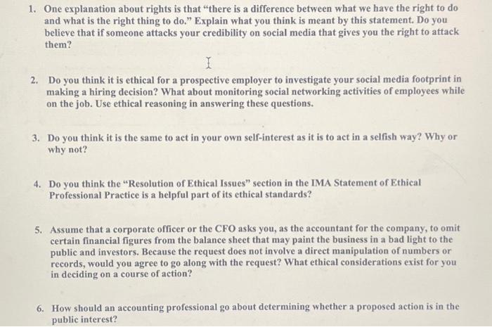 Solved 1. One explanation about rights is that "there is a | Chegg.com