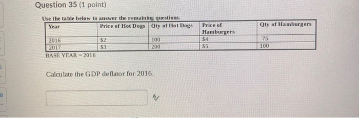 Solved Question 33 (1 point) Use the table below to answer | Chegg.com