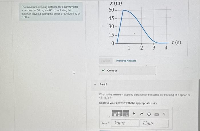 Solved The Minimum Stopping Distance For A Car Traveling At | Chegg.com