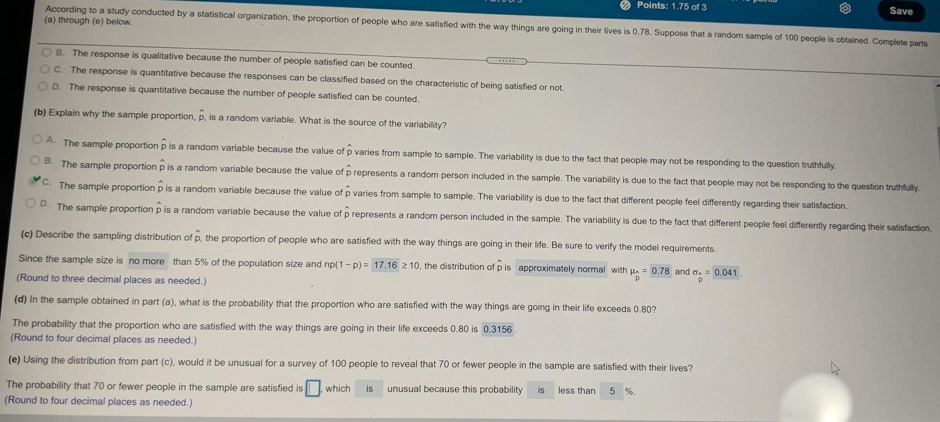 Solved Points: 1.75 of 3 According to a study conducted by a | Chegg.com