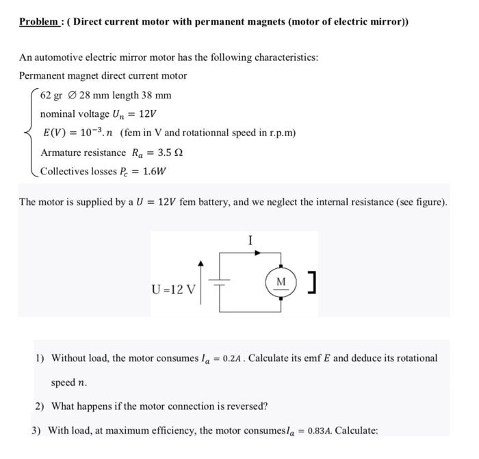 Solved Problem Direct Current Motor With Permanent Mag Chegg Com