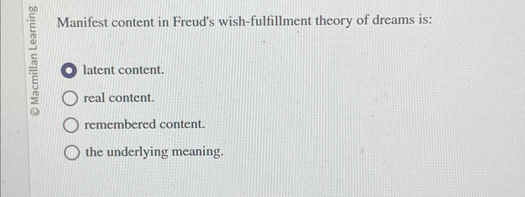 Solved Manifest content in Freud's wishfulfillment theory