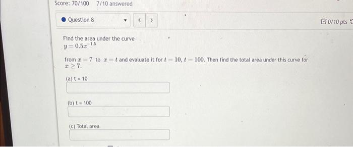 Solved Find the area under the curve y=0.5x−1.5 from x=7 to | Chegg.com