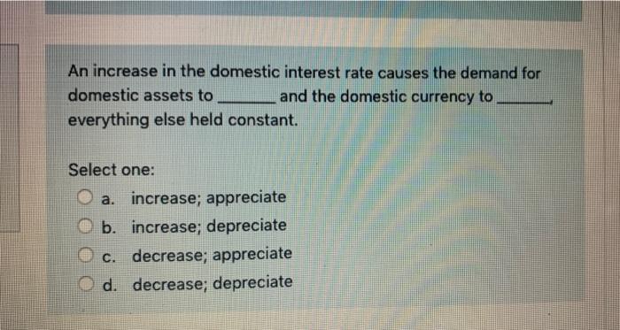 Solved An increase in the domestic interest rate causes the | Chegg.com