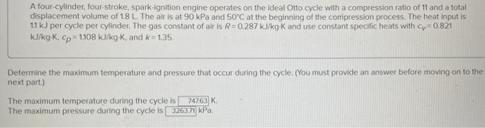 Solved A four-cylinder, four-stroke, spark-ignition engine | Chegg.com