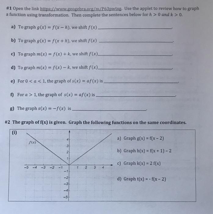 Solved 1 Open The Link Www Geogebra Org M P63pwtxg Chegg Com