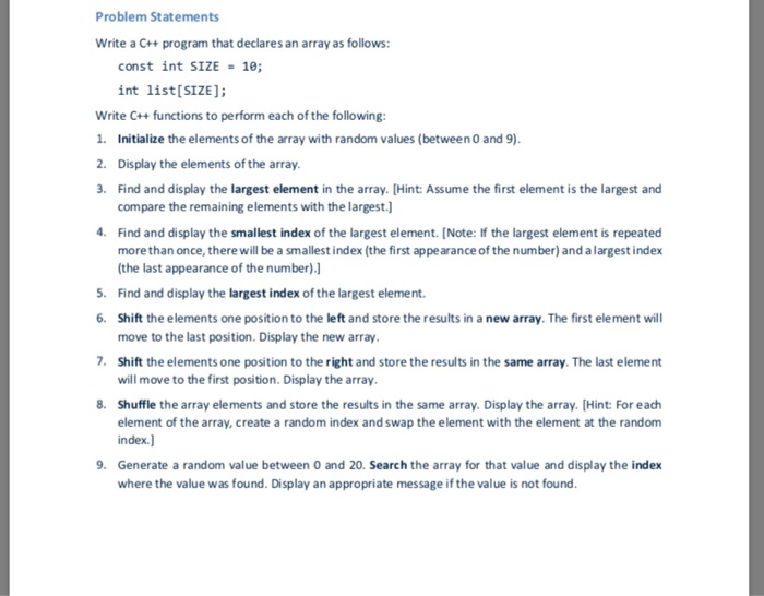 Solved Problem Statements Write a C++ program that declares | Chegg.com