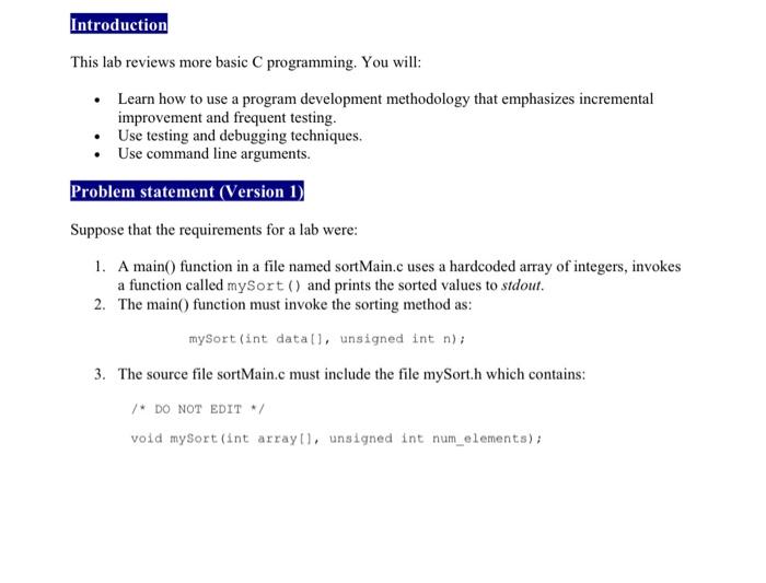 Solved Introduction This lab reviews more basic C | Chegg.com