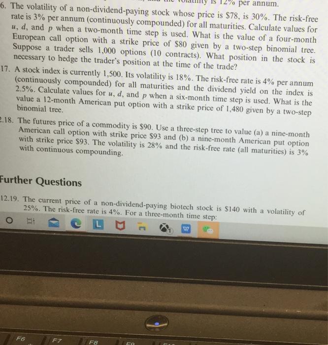 Solved per annum. 6. The volatility of a non-dividend-paying | Chegg.com