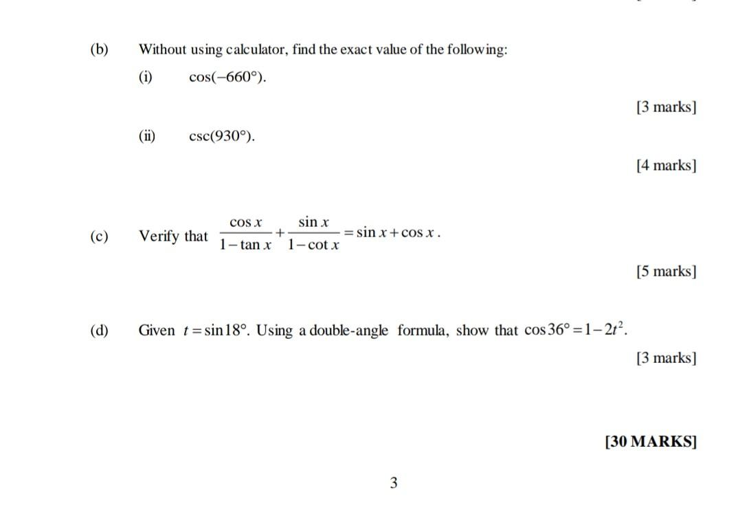 Solved (b) Without Using Calculator, Find The Exact Value Of | Chegg.com