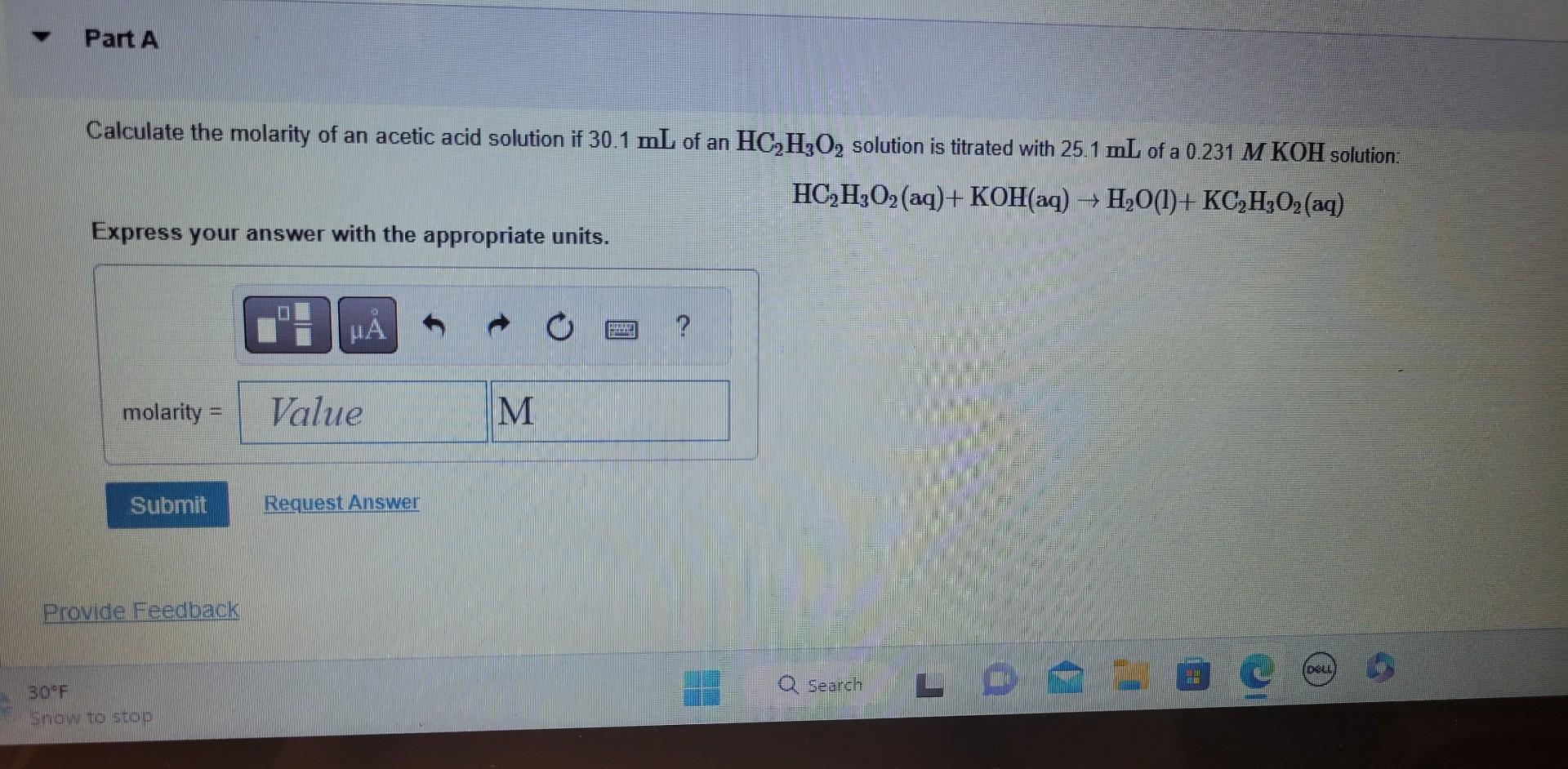 Solved Calculate the molarity of an acetic acid solution if | Chegg.com
