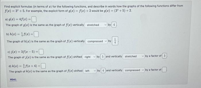 Solved Find explicit formulas (in terms of x ) for the | Chegg.com