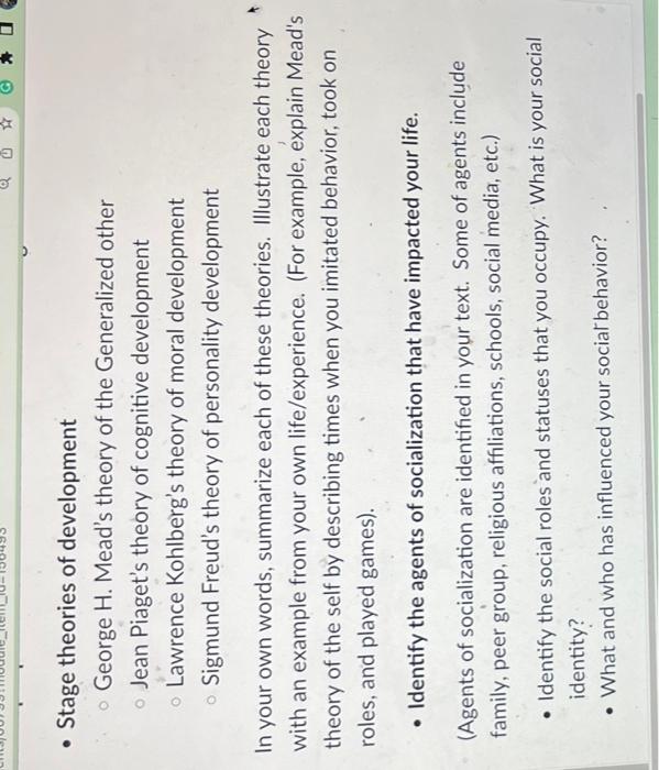  Stage theories of development H. Mead's