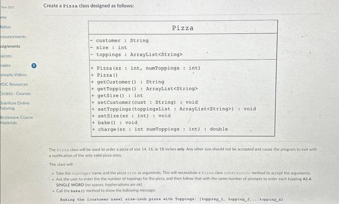 pizza assignment java