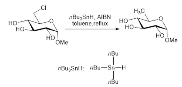 ??
??
CI
HO
OMe
nBu3SnH, AIBN
toluene,reflux
??
nBu
nBu3SnH: nBu-Sn-H
nBu
H3C
??-
HO
OMe