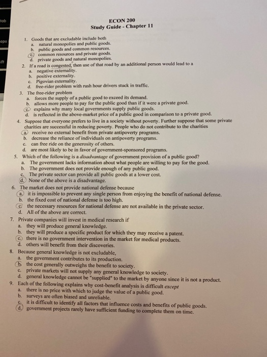Solved tab ECON 200 Study Guide - Chapter 11 ops 1. Goods | Chegg.com
