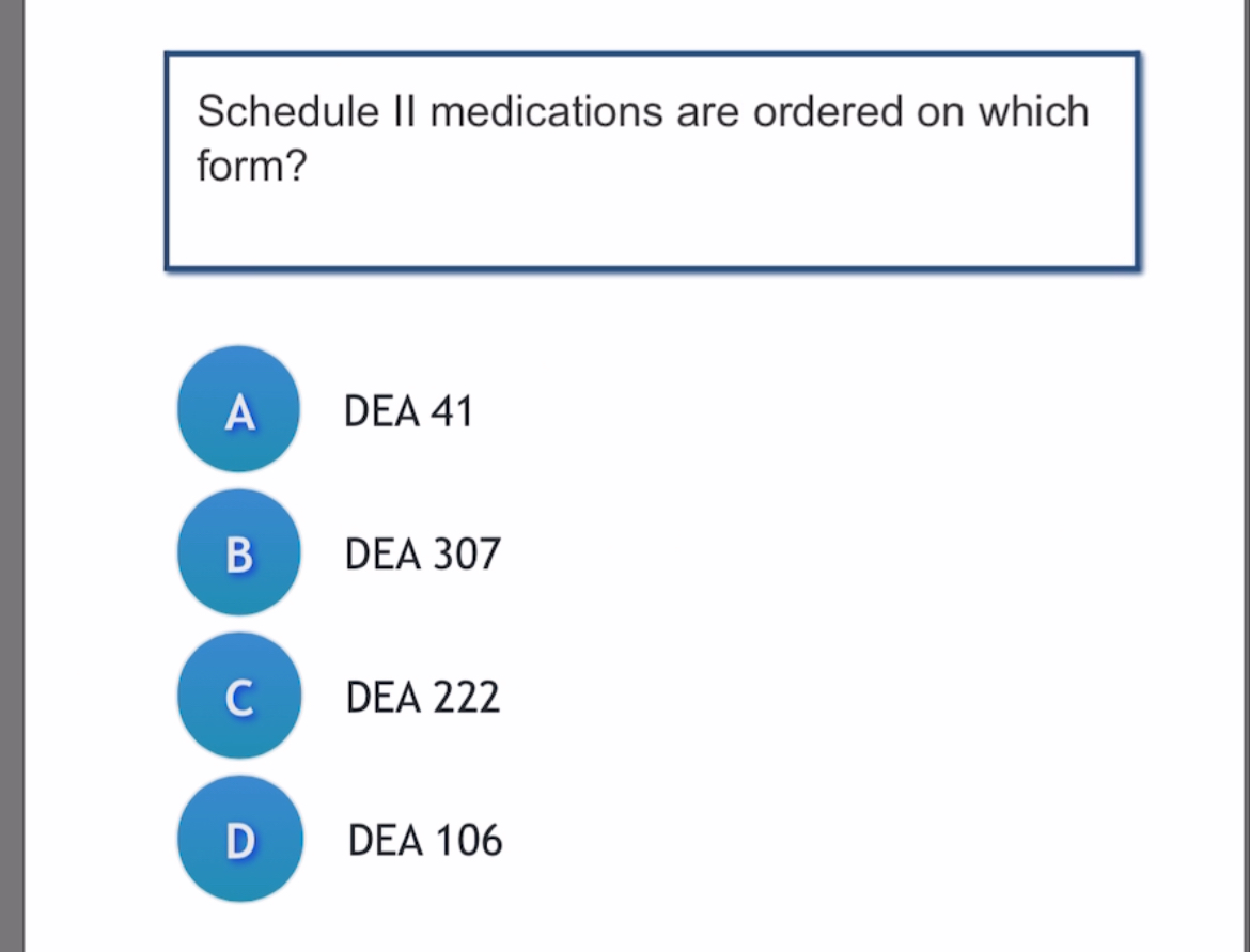 Solved Schedule II medications are ordered on which form? | Chegg.com